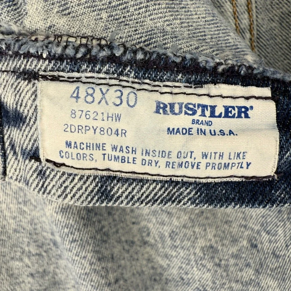 Rustler Mens Acid Wash Denim Jeans 48x30 Made in USA Vintage‎ Straight Leg Blue